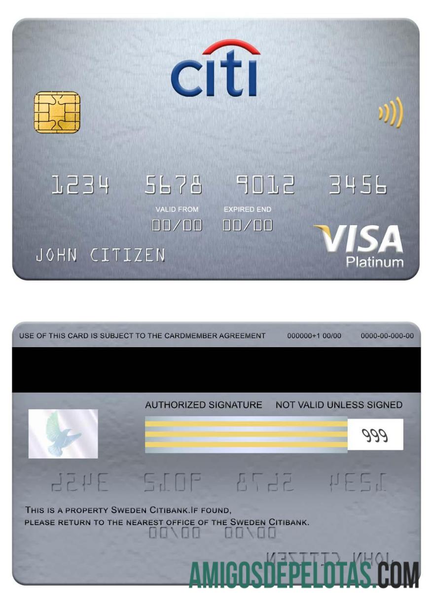 Cartão Citibank Visa Platinum da Suécia baixar para verificação